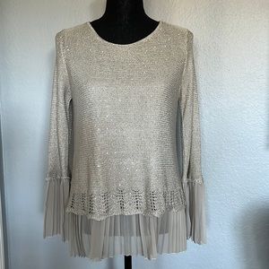 Sequin Beige Chiffon Sweater, size small